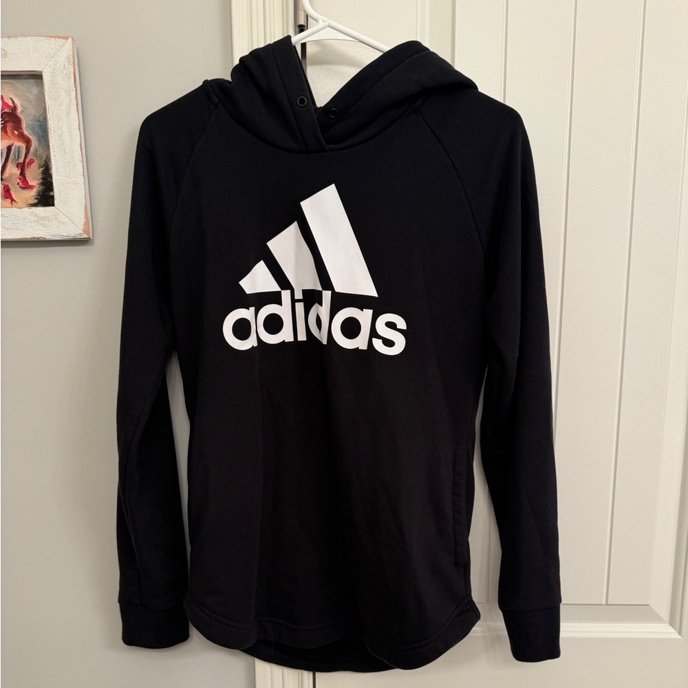 Women’s Adidas logo Black and White Logo Hoodie Sweatshirt small